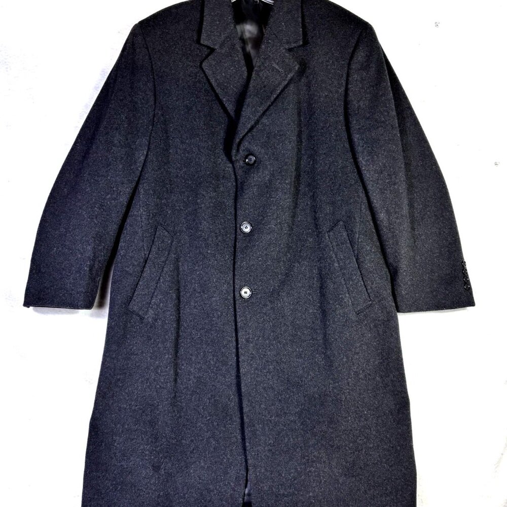 Bill Blass Mens Dress Wool Overcoat 42S Black Trench Top Coat K1230